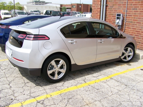 silver volt parked at Soybean building charging station