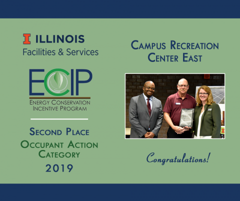 ECIP winners from Campus Rec Center East accept their award plaque