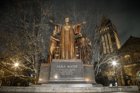 Alma Mater image at night