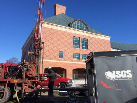 Geothermal Monitoring Well site at the Bardeen Quad with Granger Library in the background