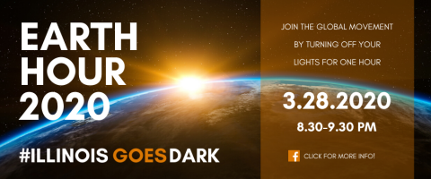 Earth Hour announcement, join the global movement by turning off your lights for one hour March 28, 2020 at 8:30 pm