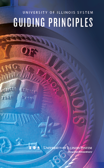 multiple colors wash over the university seal